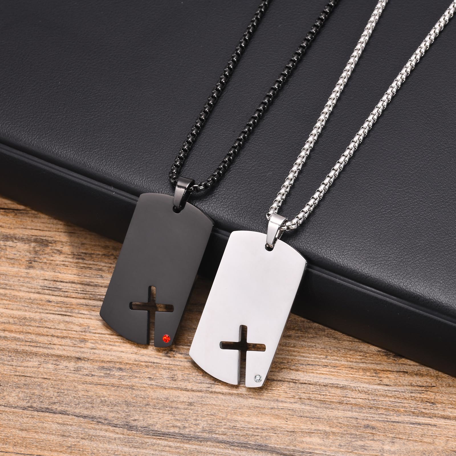 Mens Dog Tag Necklace - Hollow Cross DogTag Necklaces for Men,Waterproof
