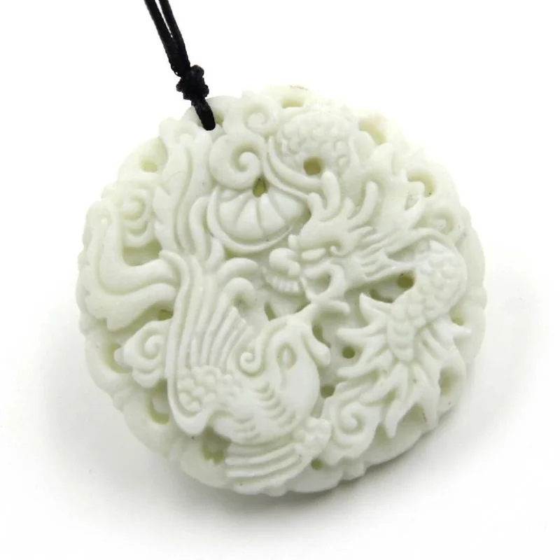 Natural White jade Dragon Phoe - Necklace Pendant ulasan dan harga
