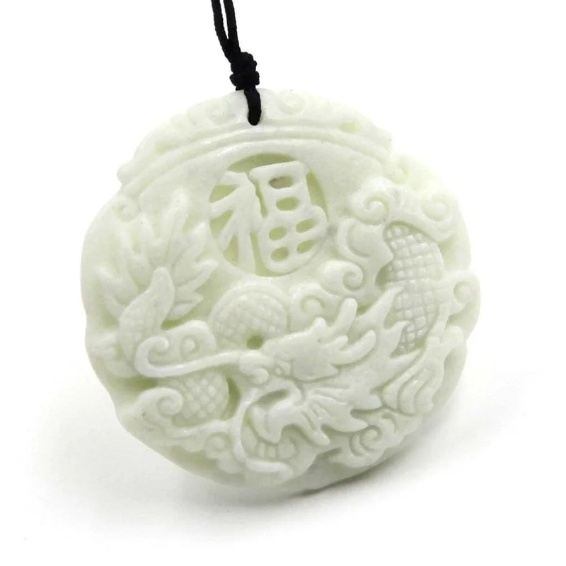 Natural White jade Dragon Phoe - Necklace Pendant ulasan dan harga